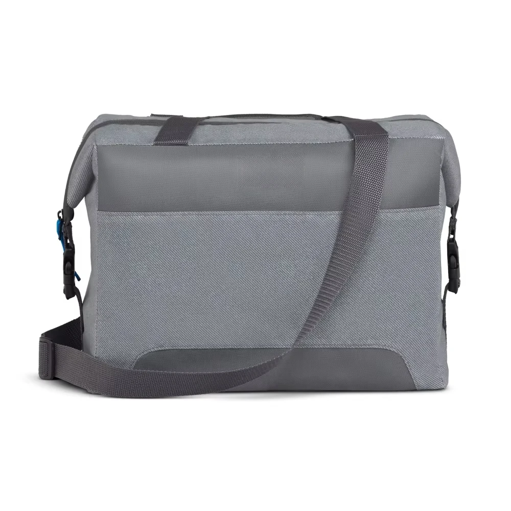 Enfriador de 24 latas de lados blandos, sarga gris con azul ibiza, bolsa aislante a prueba de fugas para picnics, playa y viajes