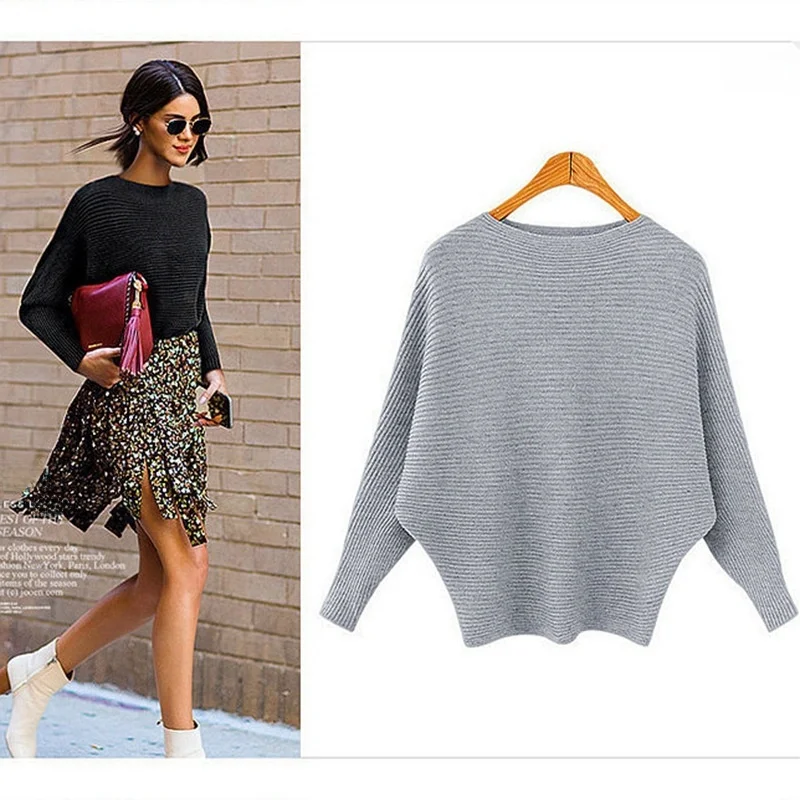 

Свободный вязаный женский свитер Batwing Sve на одно плечо Aron Color Trendy Commute Sle ort Length Тонкая модель