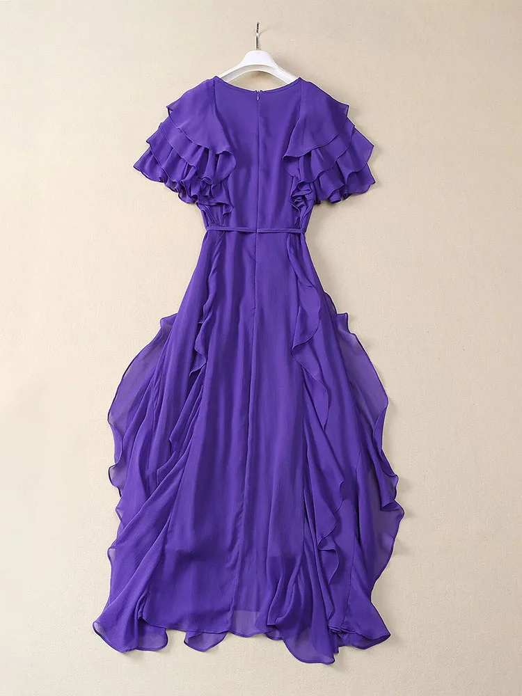 JUNLINNA  Fashion Summer Women Runway Dress V Neck Butterfly Sleeve Ruffles Party Holiday Vestidos Slims