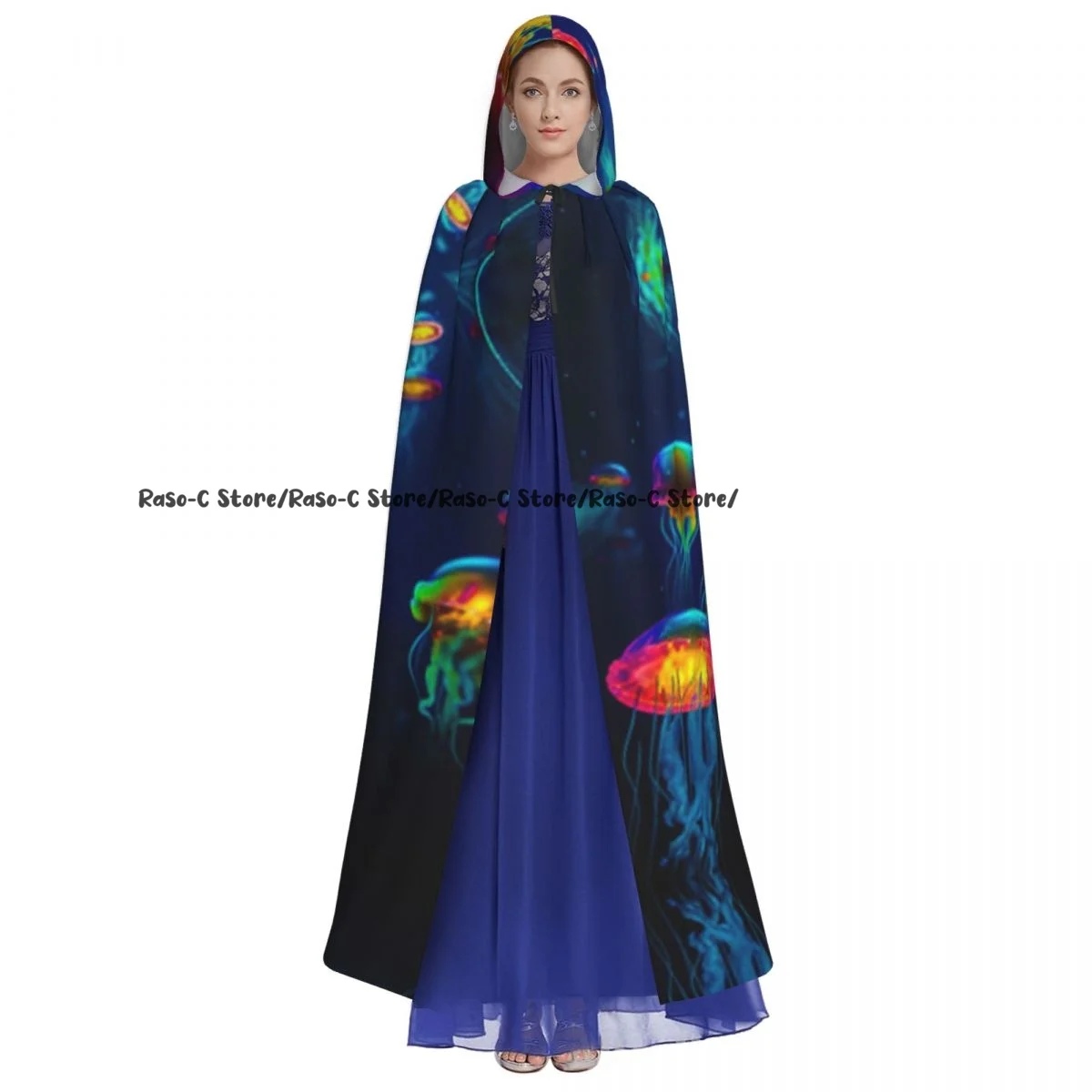 Hooded Cloak Unisex Cloak with Hood Jellyfish Floating In The Ocean Cloak Vampire Witch Cape Cosplay Costume