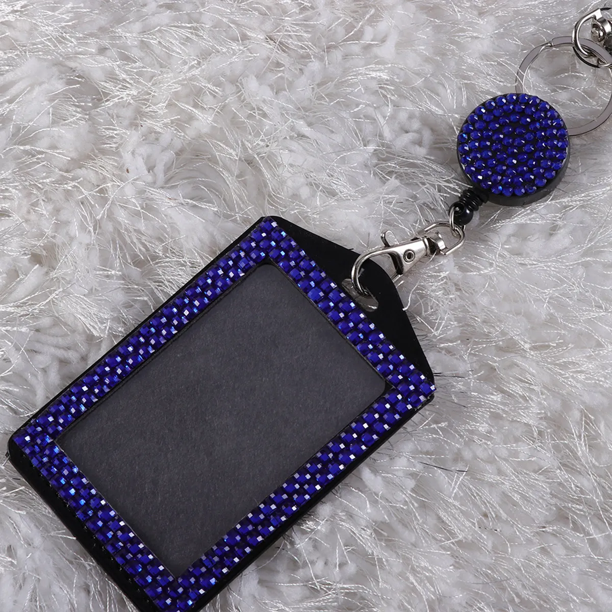 

Blue Badge Holder Rhinestone Lanyard Crystal Necklace Easy Access Business Id Card Pass Case Mobile Chain Travel Credit Holder