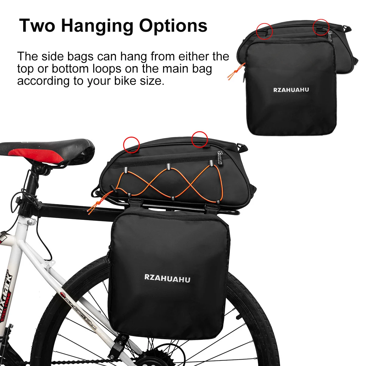 3 in 1 Bike Rack Bag Trunk Bag Waterproof Bicycle Rear Seat Bag Cooler Bag with 2 Side Hanging Bags Cycling Cargo Luggage Bag