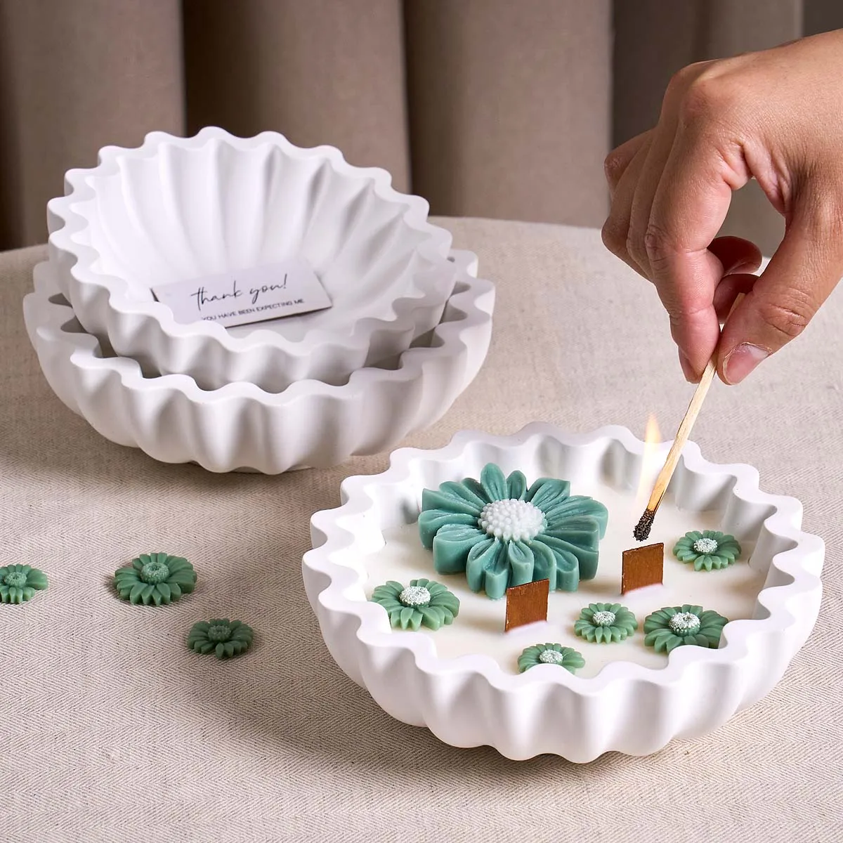 Wavy Lace Bowl Shape Candle Cup Silicone Mold Set DIY Jewelry Storage Bowl Flower Pot Crafts Making Plaster Resin Casting Molds