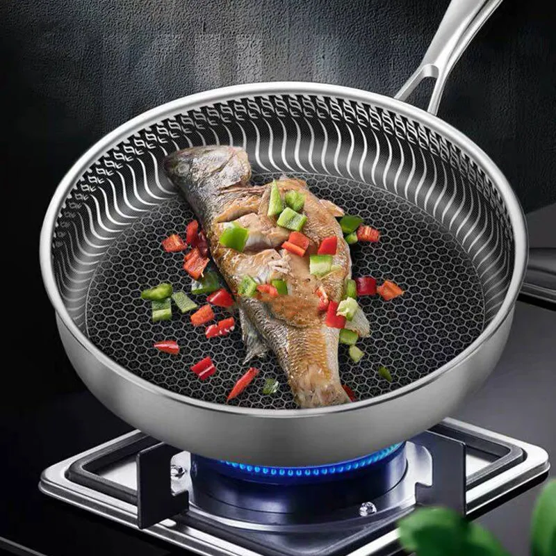 

Stainless Steel Frying Pan Nonstick Wok Pan Steak Cooking Pot Skillet Saucepan Induction Gas Stove Universal Kitchen Cookware