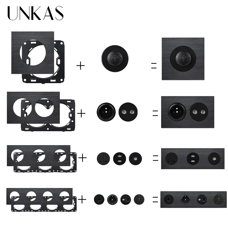 UNKAS Black Aluminum Panel DIY Modules Free Combination Dual Satellite Human Body Two Way Sensor Dimmer Fan