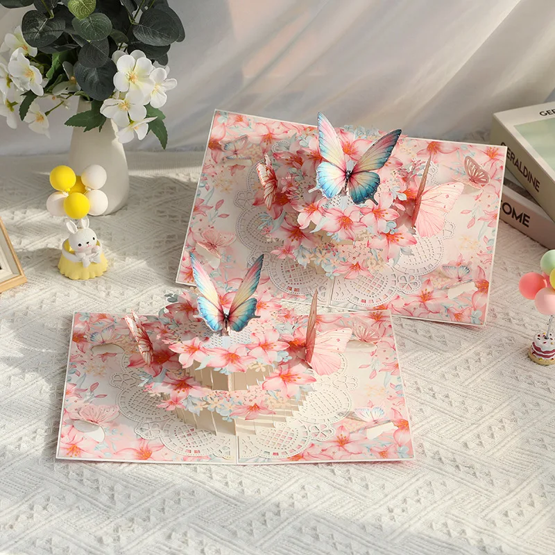 

New 3D Pop-Up Cards Butterfly Flowers Foldable Birthday Greeting Card Handmade Elegant Birthday Cards Surprise Gift