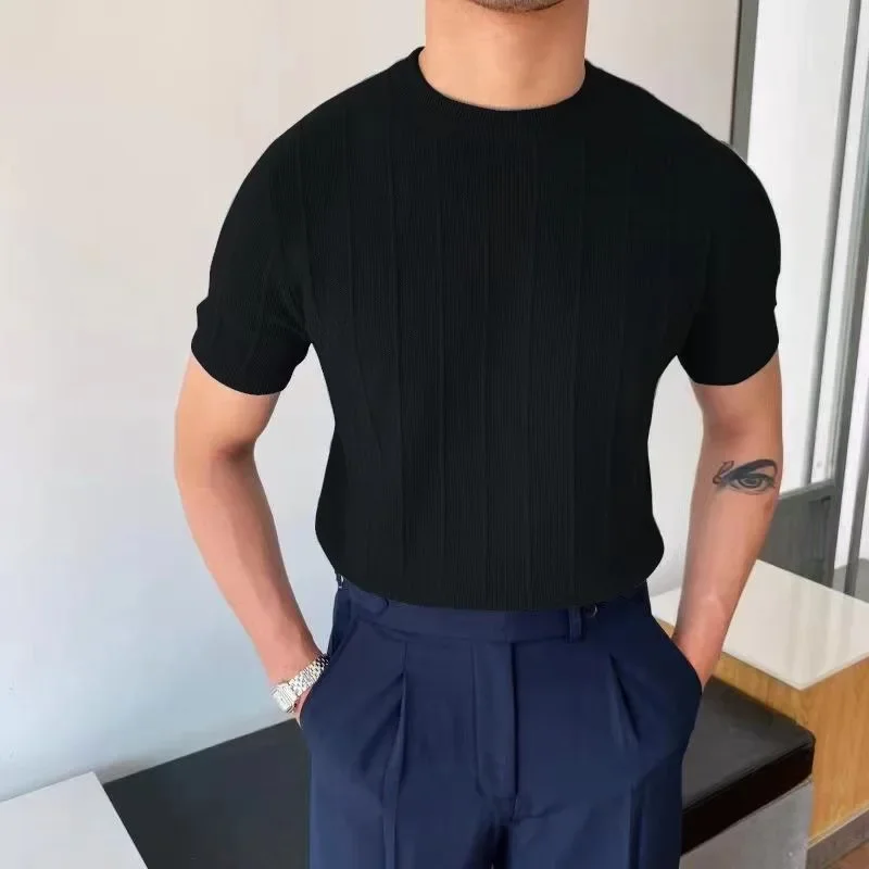 Men\'s Light Luxury Knit T Shirt Men\'s New Summer Round Neck T Shirt Half Sleeve Men Short Sleeve Thin Version of The Base Shirt