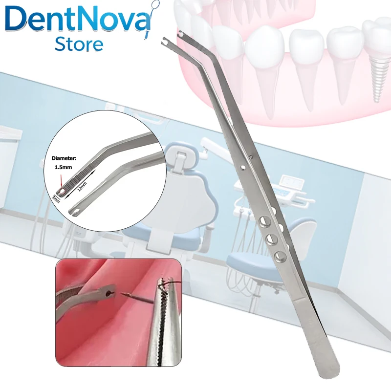 Surgical Operation Stitching Tweezer Stainless Steel Serrated Tip Dental Tool