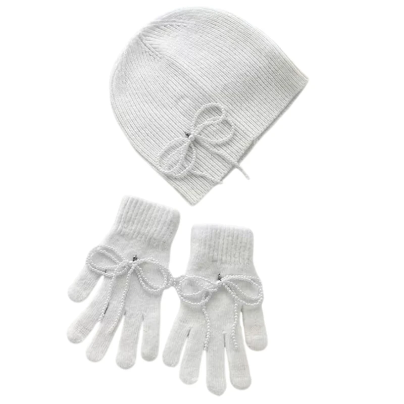 A2ES Trendy Hat Gloves Pullover Unisex Hat Pearls Bowknot Hat Warm Hat Skull Caps