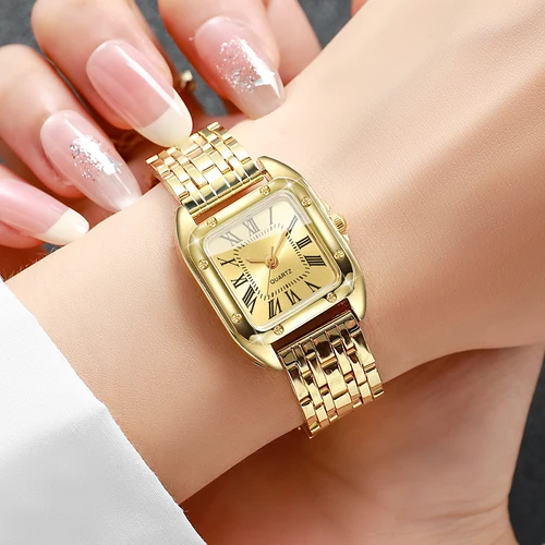 Imagen 2 del producto Reloj de cuarzo cuadrado de lujo para Mujer, Reloj de pulsera con esfera romana a la moda para Mujer, Reloj de regalo para niñas (sin caja)
