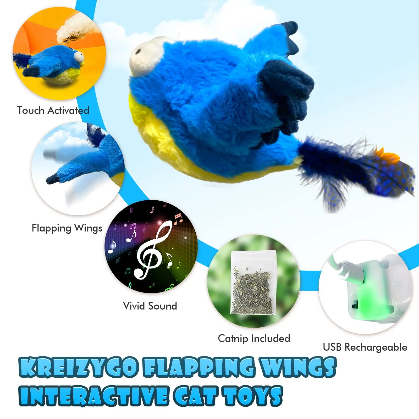 Cat Toy Interactive Flying Bird Cat Toy (with Catnip) Toy Flapping Bird Cat Toy Flying Interactive Flapping Chirping Bird