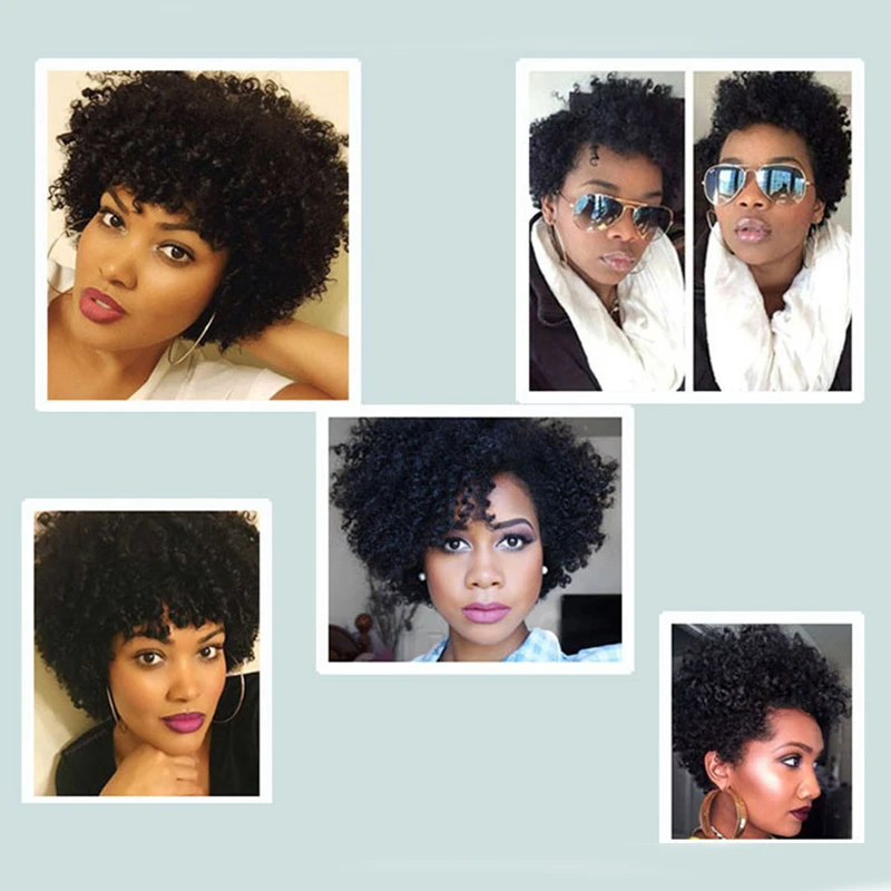 Short Black Kinky Afro Wig for Black Women Short Curly Afro Wigs Natural Synthetic Curly Cosplay Costume Wigs with Wig Cap