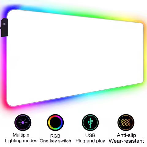 HD Custom Mouse Pad RGB Pure White MousePad DIY LED Backlit Gamer Light 90x40cm Gaming Keyboard Large Colorful Deskmat Mouse Mat