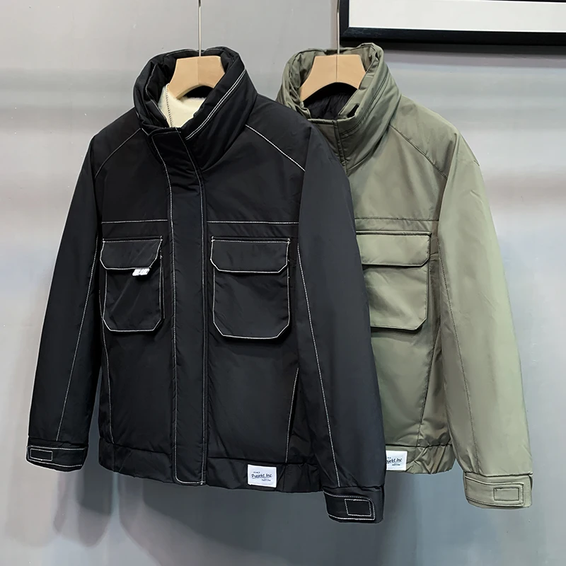 

American Sle Thiened Men's down Cotton Jaet Casual Workwear Outerwear Youth Faion Warmth Youthful Trend Oversize