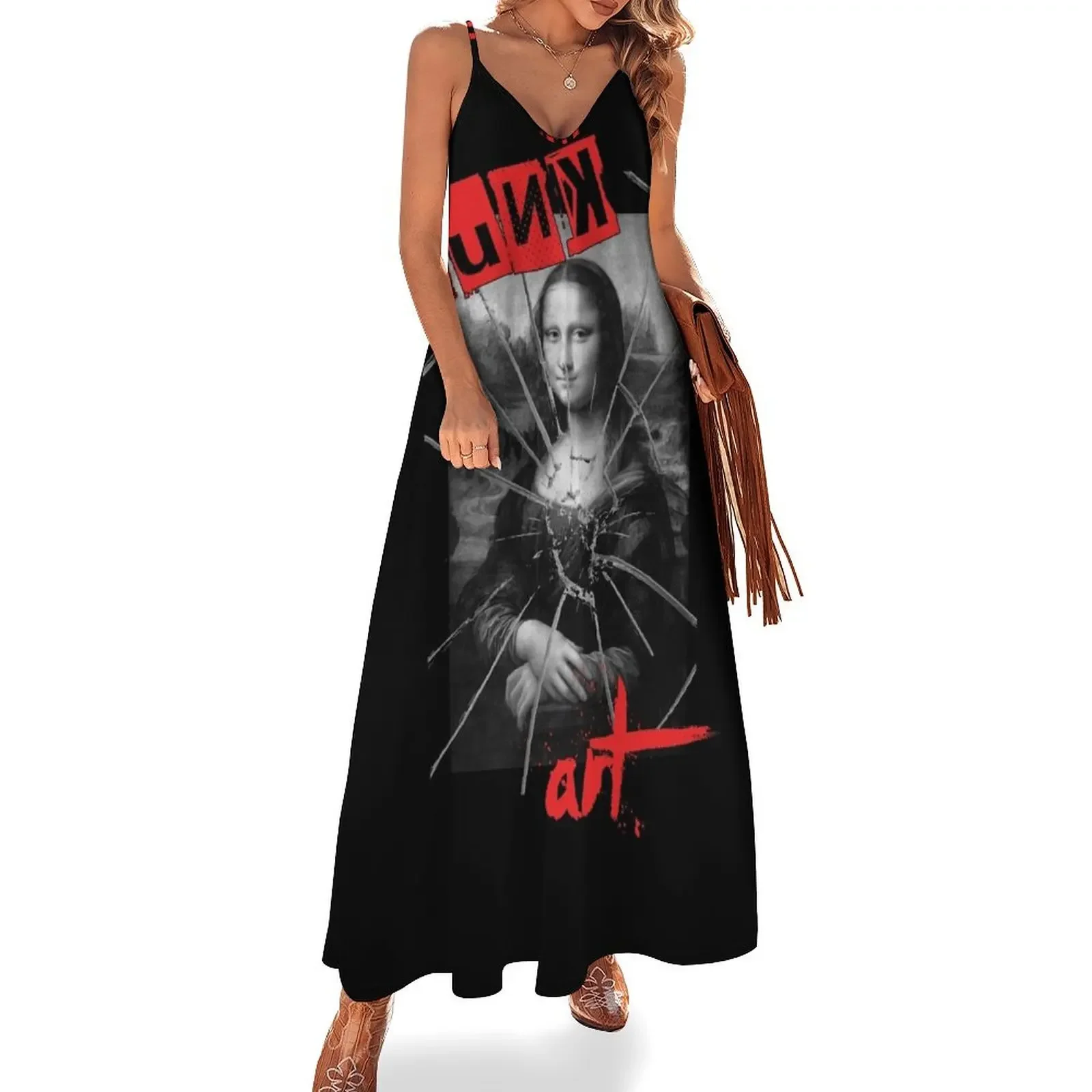 

Punk Art Mona Lisa Da Vinci Vandal Art Sleeveless Dress long dress women summer women dress beach outfits for women