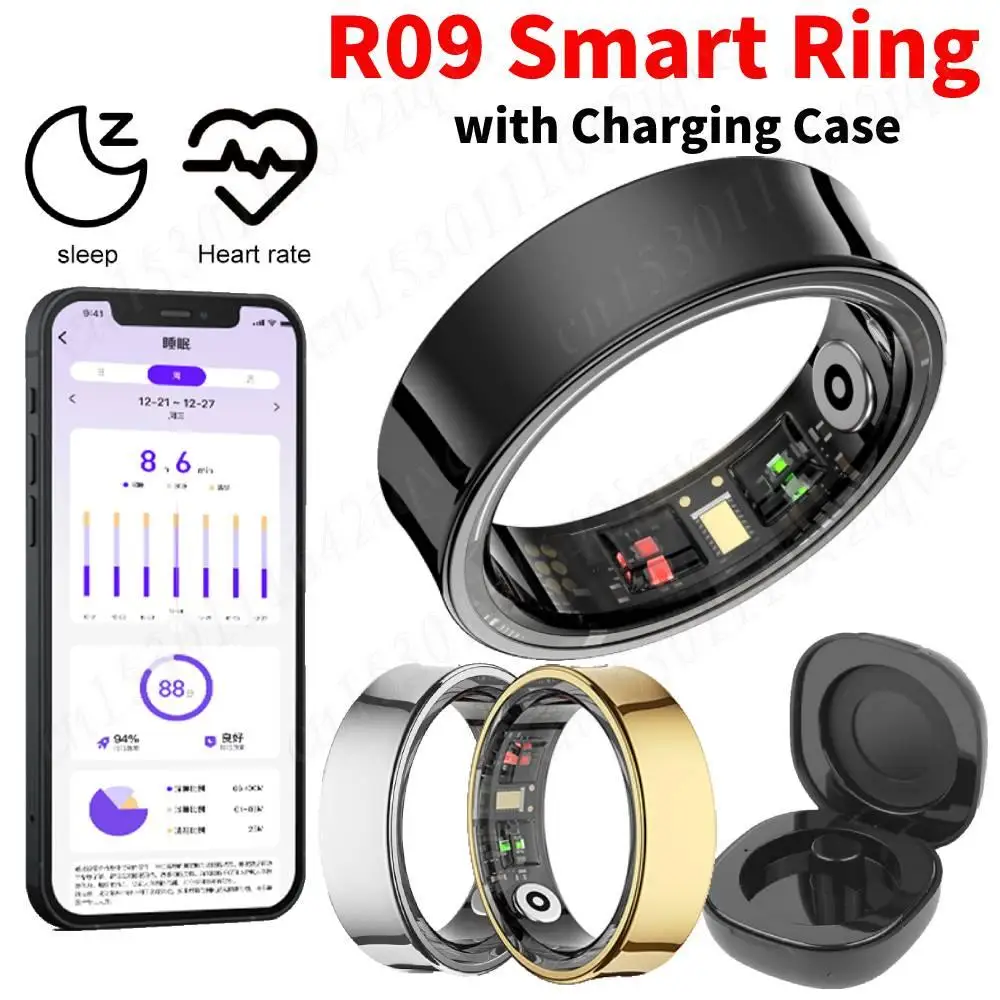 R09 Smart Ring Heren Dames Hartslag Bloed Zuurstof Slaapmonitoring Lichaamstemperatuur Gezondheids- en slaapmonitor voor Xiaomi Samsung