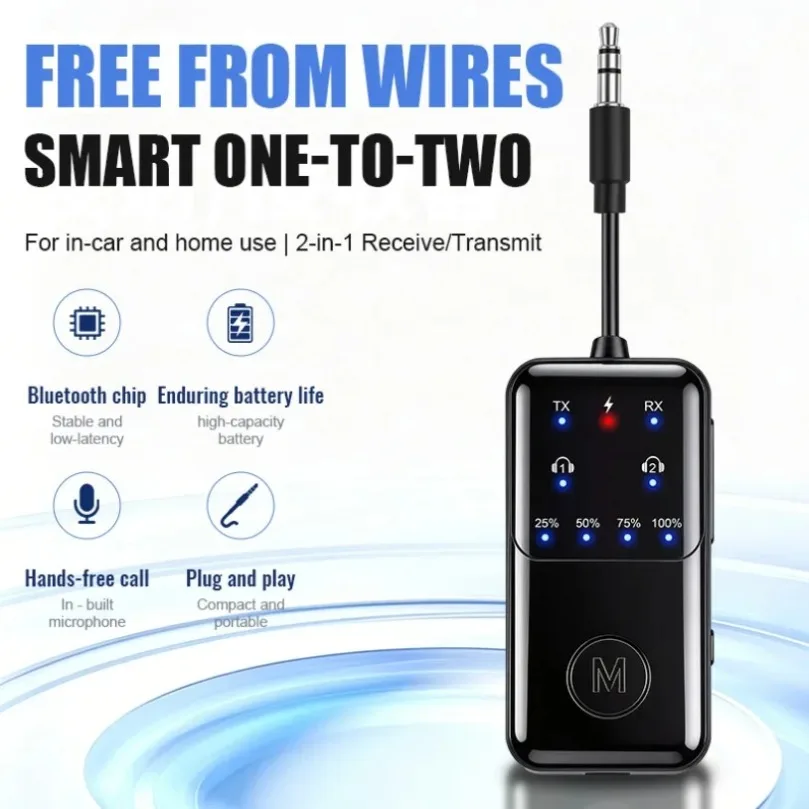 2 In 1 Bluetooth 5.4 Transmitter Receiver Wireless Audio Adapter 3.5mm Jack Dual Pairing Built-in Mic For Car TV PC Headphones gallery 3