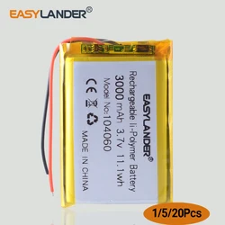 104060  3.7V 3000mAh Polymer Lithium Rechargeable Battery FOR Camera GPS Navigator MP5 DVR  Bluetooth Speaker Player