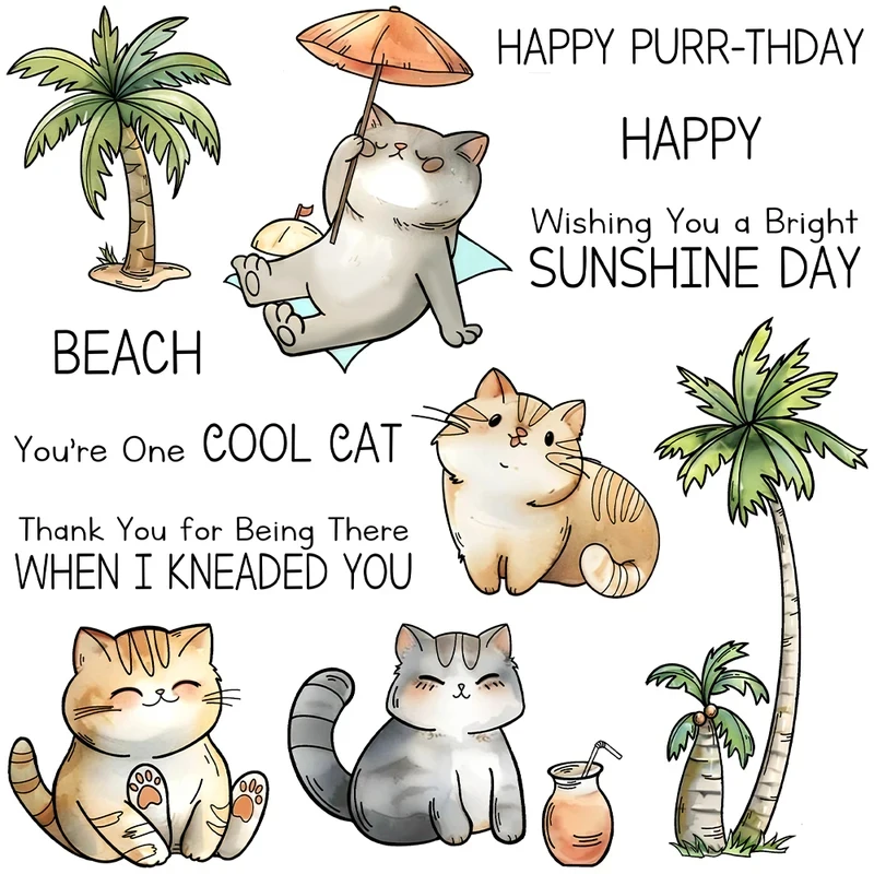 

Summer Days Cute Fatty Cats Cutting Dies Clear Stamp DIY Scrapbooking Metal Dies Silicone Stamp Cards Albums Decor