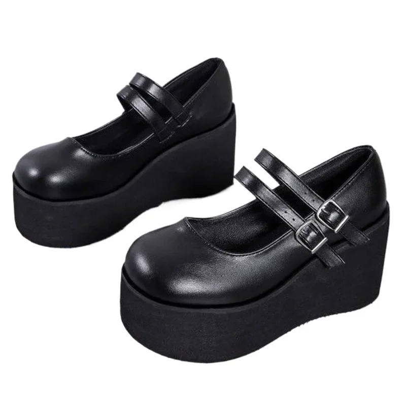 Women Pumps Mary Jane 8CM High Heel Platform Wedge Spring Ladies Sandals Belt Buckle Classic Sweet Punk Female Lolita Shoes