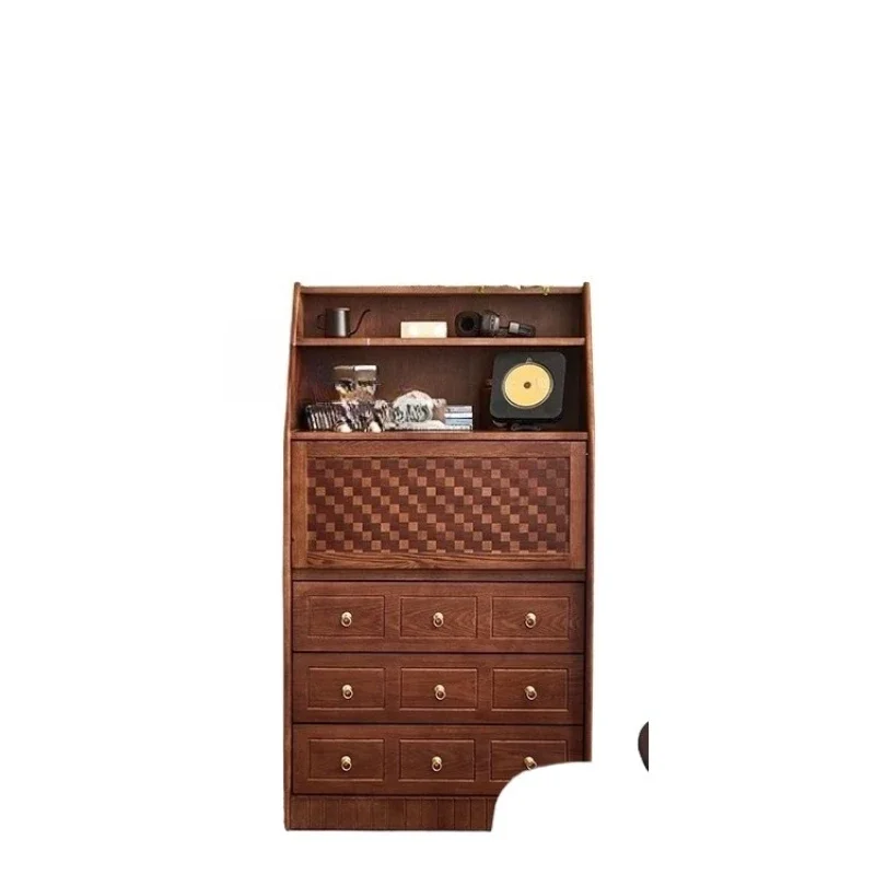 

French retro three-bucket cabinet, all solid wood drawer small apartment household multi-purpose cabinet