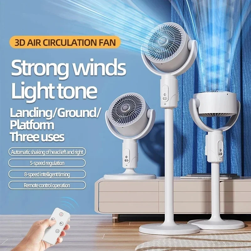 NEW 360 Circulation Quiet Powerful Floor Fan,Standing Smart Fans,with Remote Control Adjustable Height