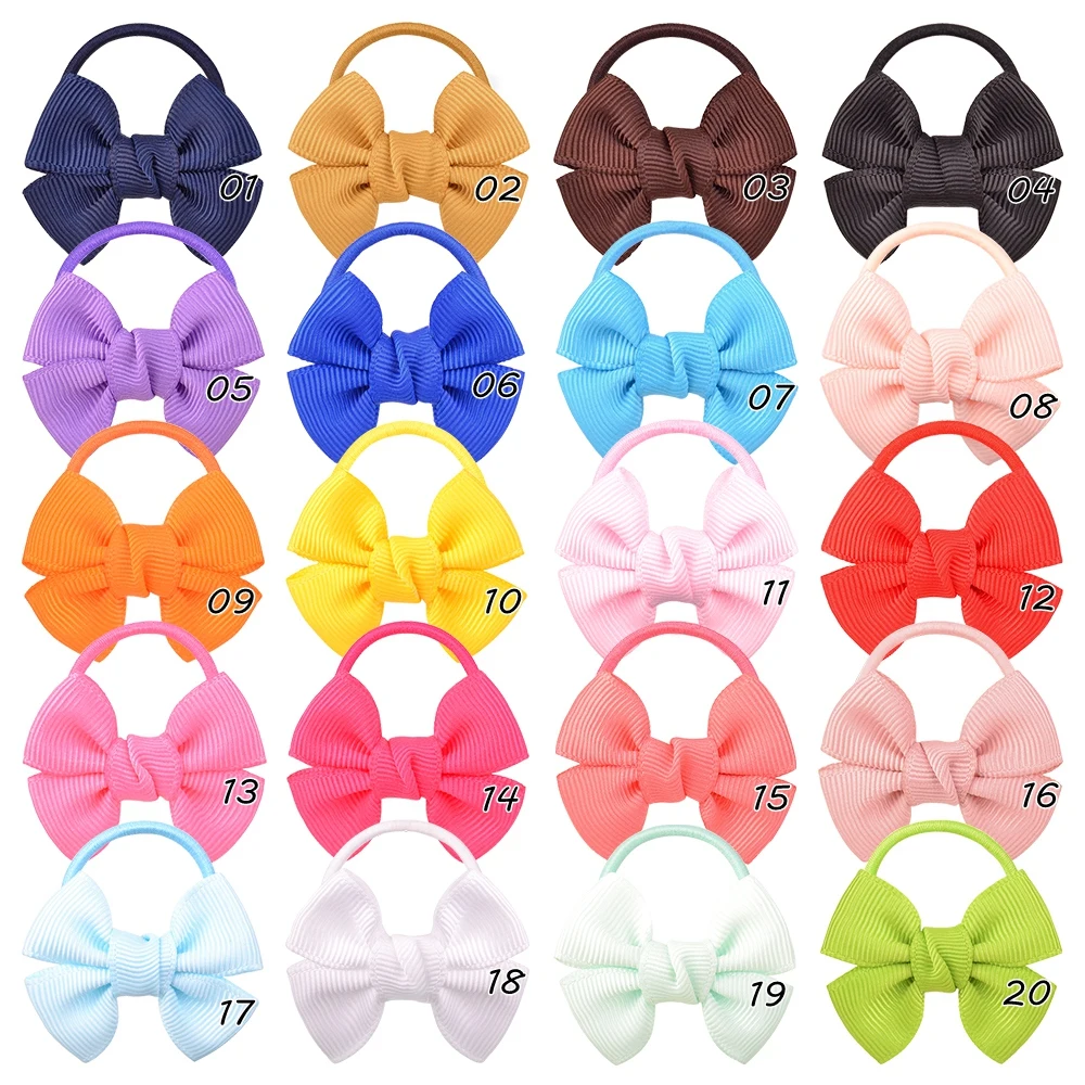 20Pieces/Lot Baby Colorful Mini Solid Hair Bows Cute Baby Bow Newborn Decoration Elastic Hair Band Kids Hair Accessories