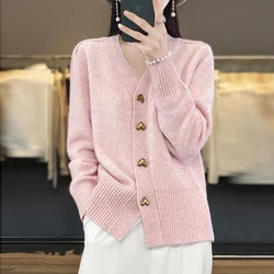 BELIARST 2023 Autumn/Winter 100% Merino Wool Clothing Women's V-Neck Knitted Cardigan Casual Fashion Korean Large Size Tops Coat