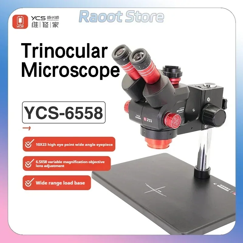 YCS-6558 Ultra HD Trinocular Microscope with Extra Large Base 6.5-58 Zoom  for Mobile Phone PCB Welding Microscope Tool