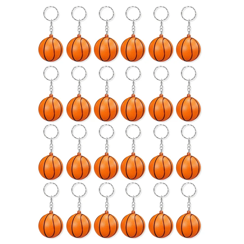 24 Pack Basketball Keychains,Mini Basketball Stress Ball Keychains,Sports Ball Keychains,School Carnival Reward for Kids