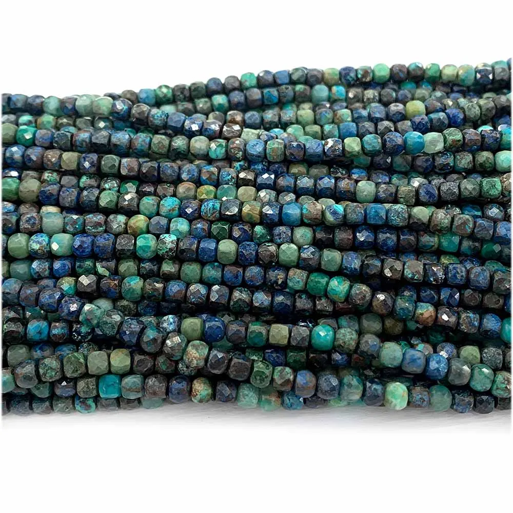 Veemake Blue Green Azurite Faceted Irregular Cube Small Beads For Jewelry Making Natural Gemstones Crystal DIY Necklace Bracelet