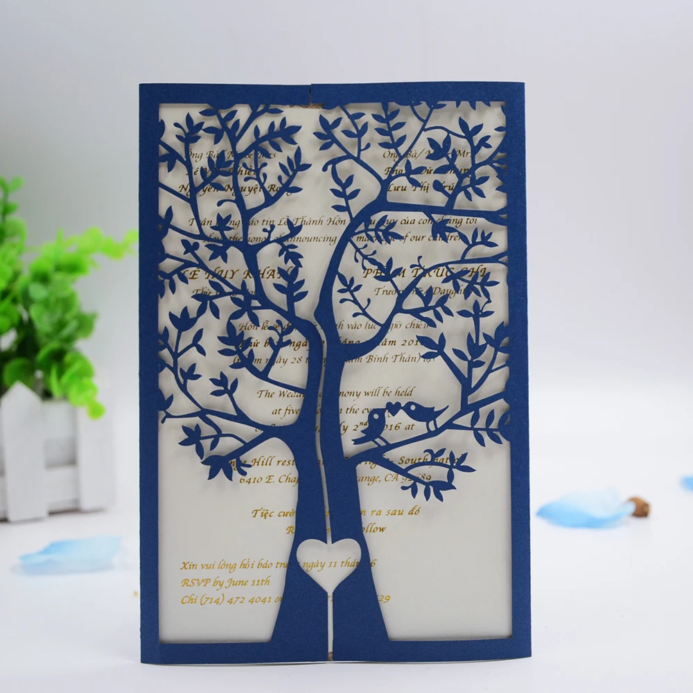 10pcs Wedding Invitations Personalized Cards Laser Cut Tree Custom Design INC25