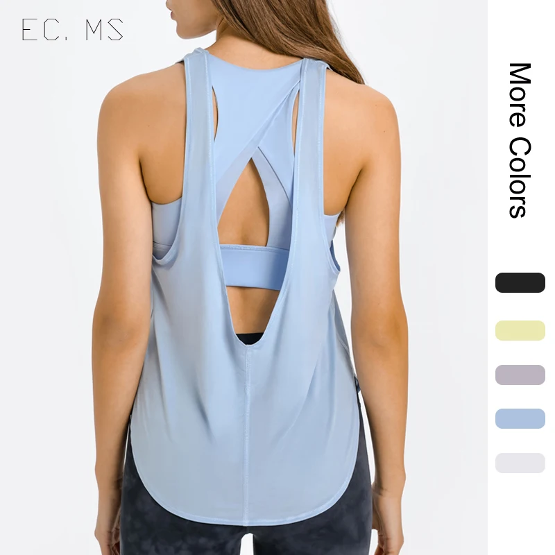 Women Sport Tank with Bra Hollow Out Back Gathering Quick Dry Camisole Exercise GYM Training Yoga Running Vest