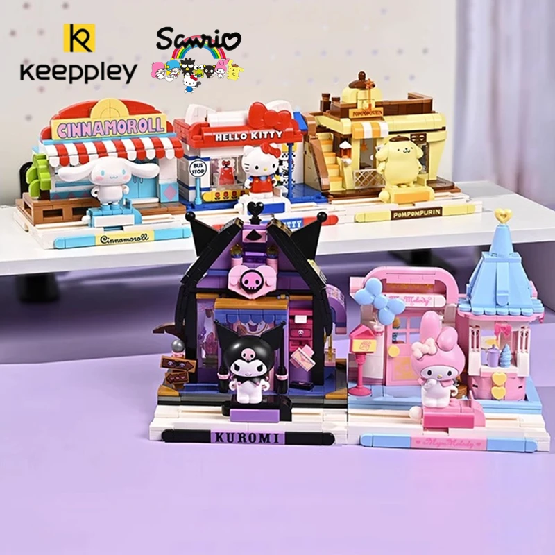 

Genuine Keeppley Sanrio Building Blocks Street Scene Series Model HelloKitty mymelody Kuromi Splicing Toy Pompom Purin Gift