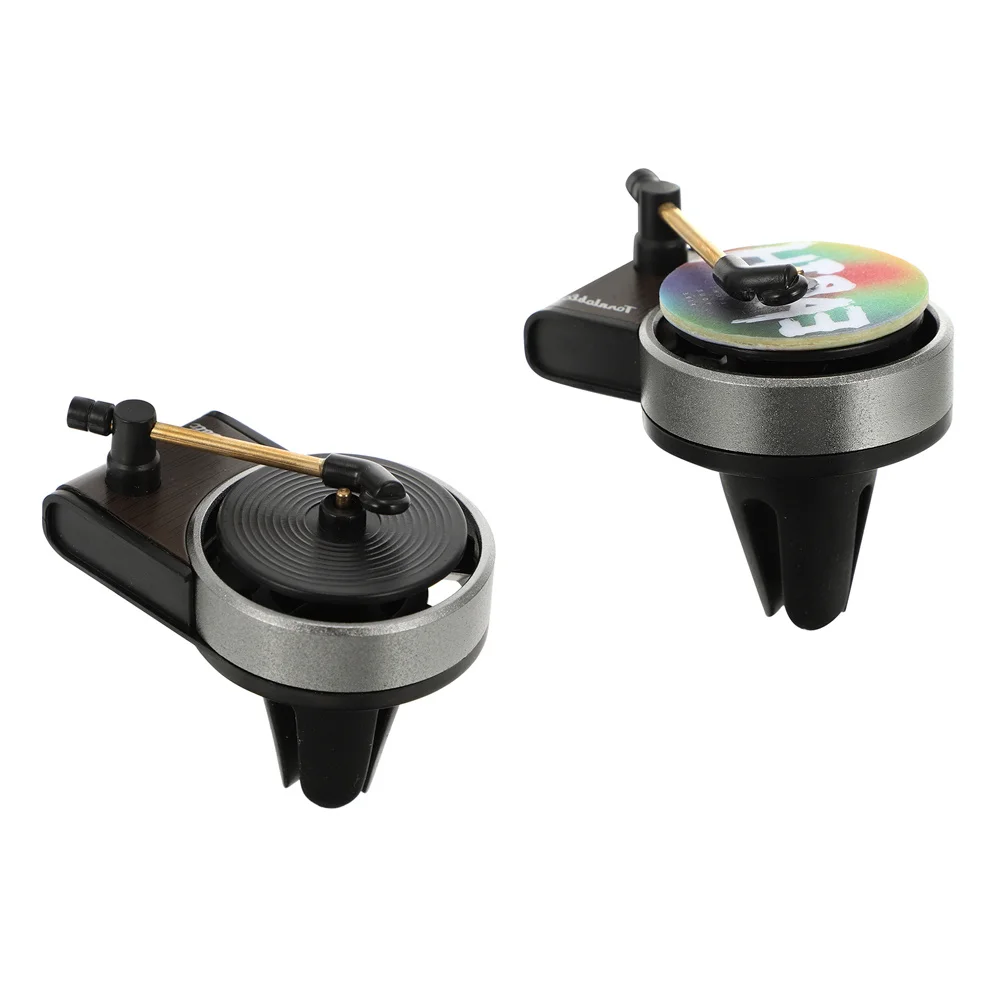 

2 Sets Car Air Fresheners Retro Record Player Shape Aluminum Alloy Aromatherapy Diffuser Fragrance Clips for Christmas