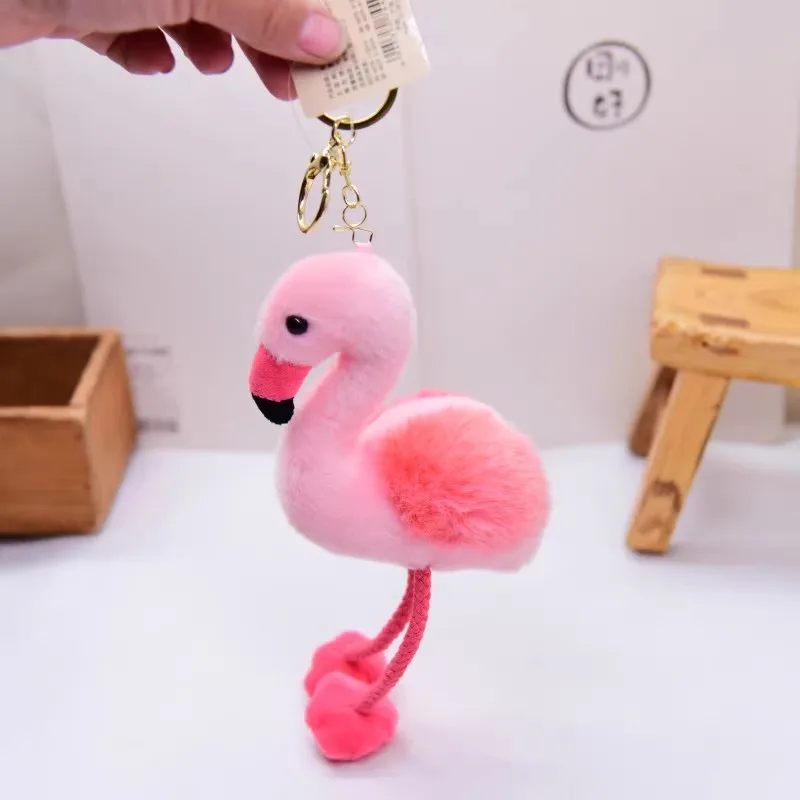 Flamingo Pink Long Leg Bird Pendant Bag Decoration Key Ring Chain Plush Toy Stuffed Doll Zoo Model Cartoon Animal Boy Girl Gift