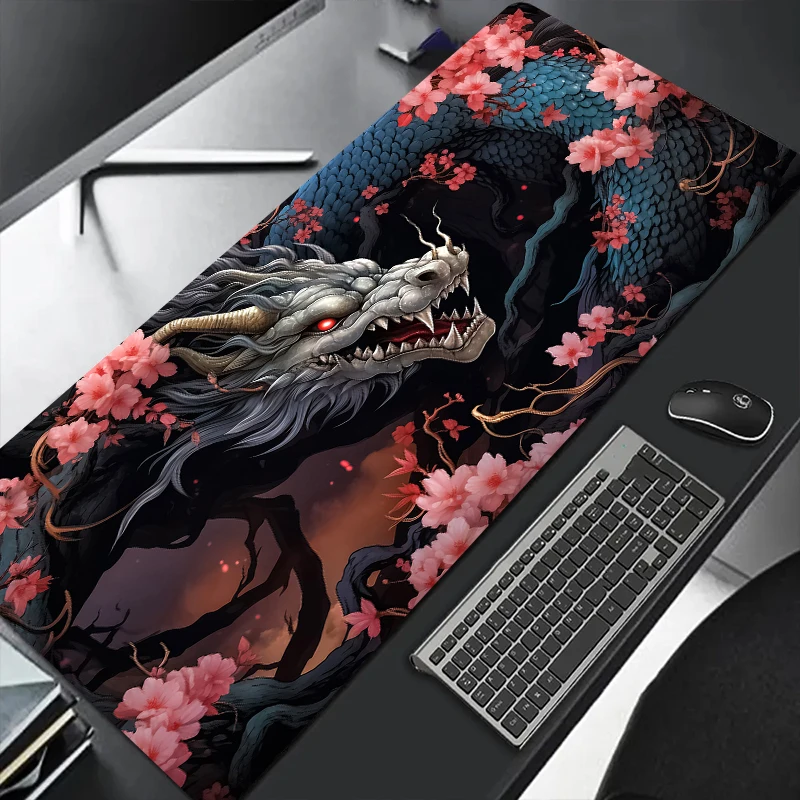 Sakura Dragon Cool Gaming Mouse Pad Non-slip and Wear-Resistant Rubber Bottom with Stitched Edge Keyboard Mat Suitable for work