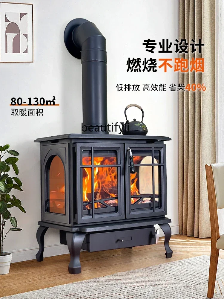 xqReal Fire Fireplace Wood Burning Household Cast Iron Firewood Burning Heating Stove B & B Firewood Heating Fireplace view 3