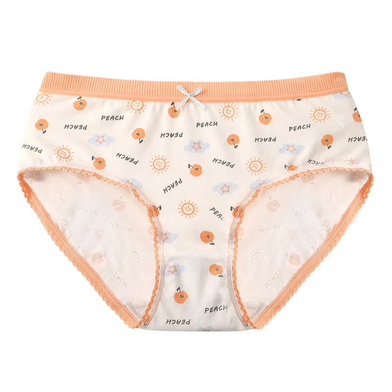 

4Pcs Fresh Printed Women's Pure Cotton Underwear Mid Waist Comfortableand Breathable Girl's Underpants Lingerie Women Underwear