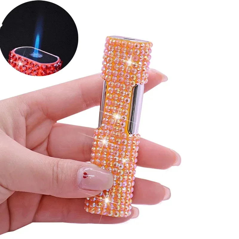 

Luxury Rhinestone Lighter Windproof Jet Flame Inflatable Outdoor Portable Lighter Cigarette Accessories Creative Women's Gift