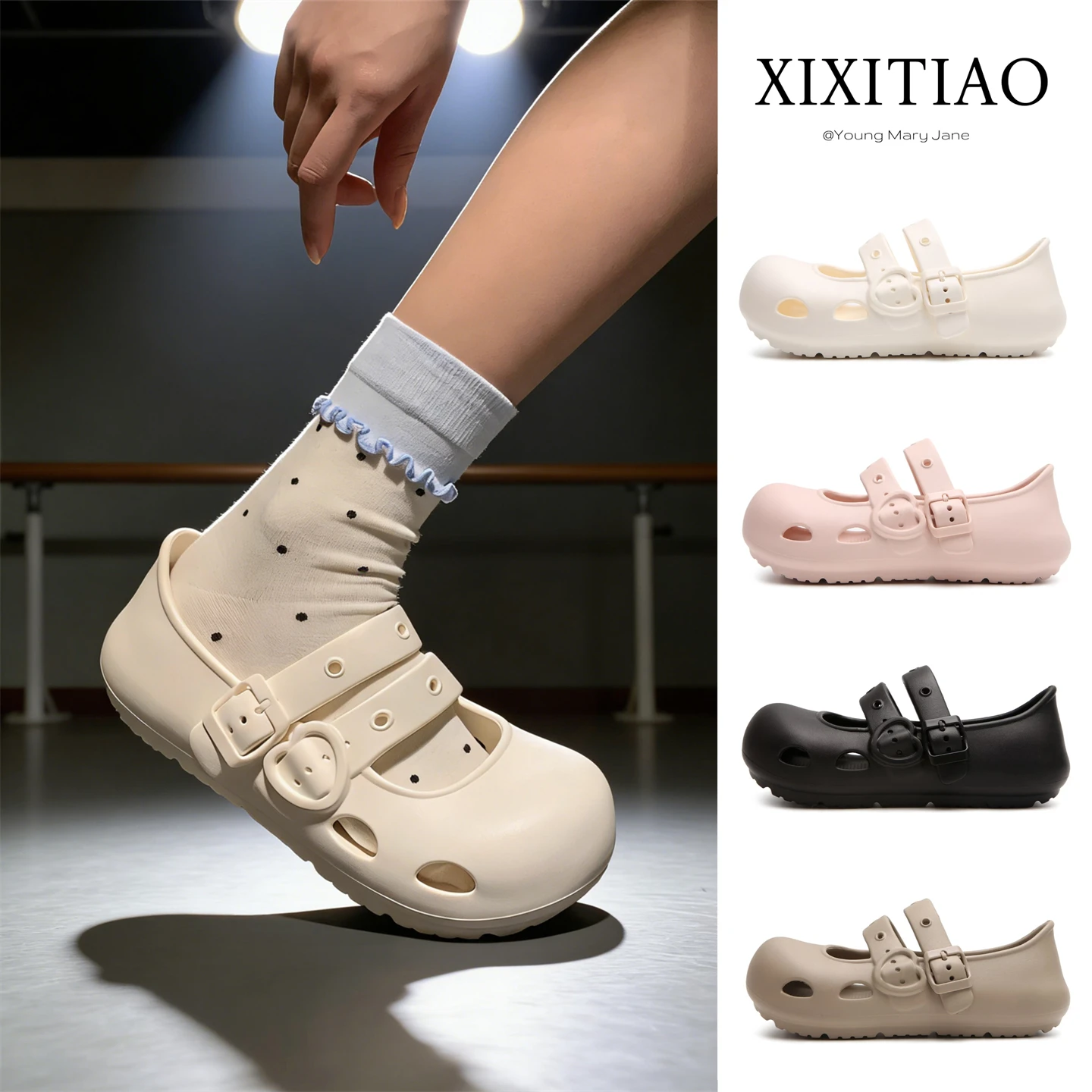 XIXITIAO Sapatos Mary Jane Estilo Coreano Versáteis para Férias na Praia, Sapatilhas Antiderrapantes de Verão e Primavera para Mulheres