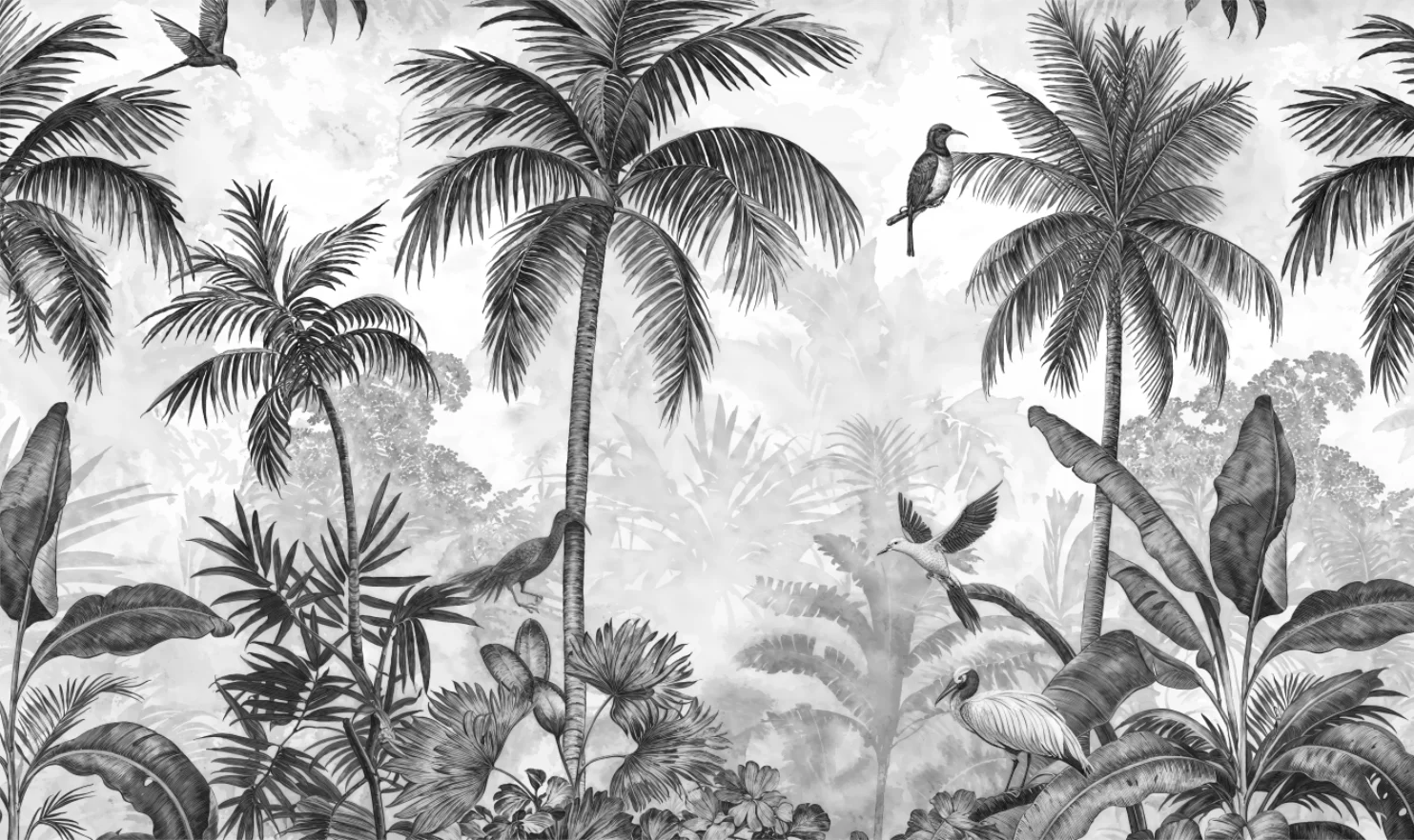 

Обои по индивидуальному заказу, нарисованные вручную, скандинавские растения, кокосовая пальма, фреска, украшение для дома, черно-белое украшение в джунглях, 3d живопись