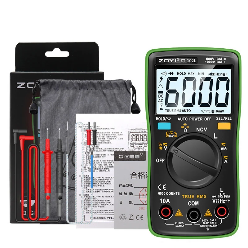 Multimetr cyfrowy LCD 6000 odczytów True RMS Prąd Napięcie Pojemność Rezystancja Indukcyjność Częstotliwość Tester diod