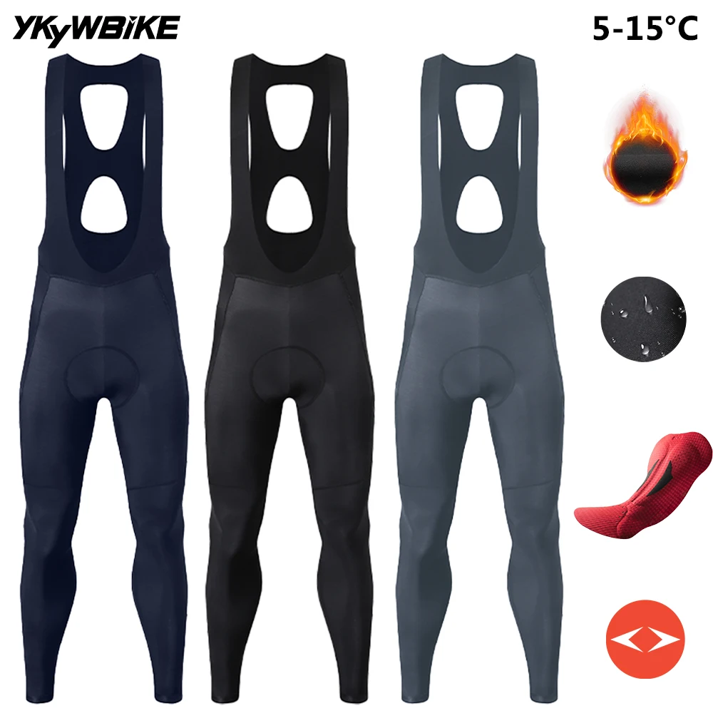 YKYWBIKE Cycling Bib Tights Men 4 Pockets Winter&Autumn Waterproof Bicycle Road Bike Bib Long Pants Fleece 7 Hours Interface