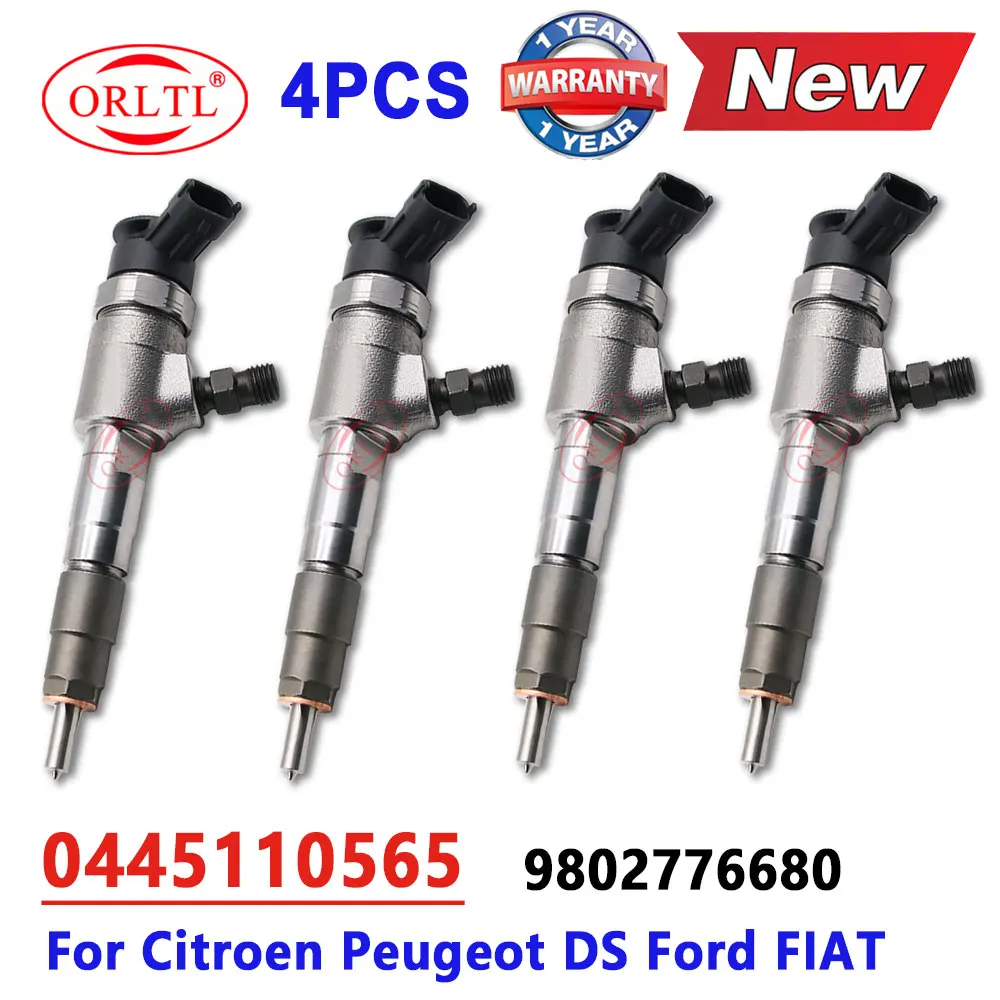 4pcs 0445110565 Diesel Injector 9802776680 Fuel Nozzle 0 445 110 565 For Peugeot Citroen DS Fiat Ford Fusion 1.6 HDI ORLTL