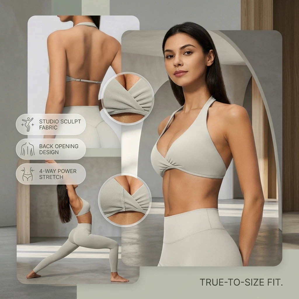 Premium V-Neck Cross Back Long Sleeve Yoga Top, Cropped Sculpting Fit Activewear for Pilates, Fitness & Studio Training