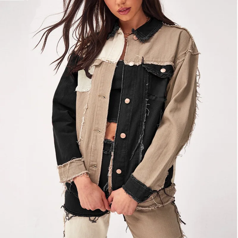 Jean Droit en Denim pour Femme, Manteau en GlaPatchwork, Style Streetwear, Taille Haute, à la Mode