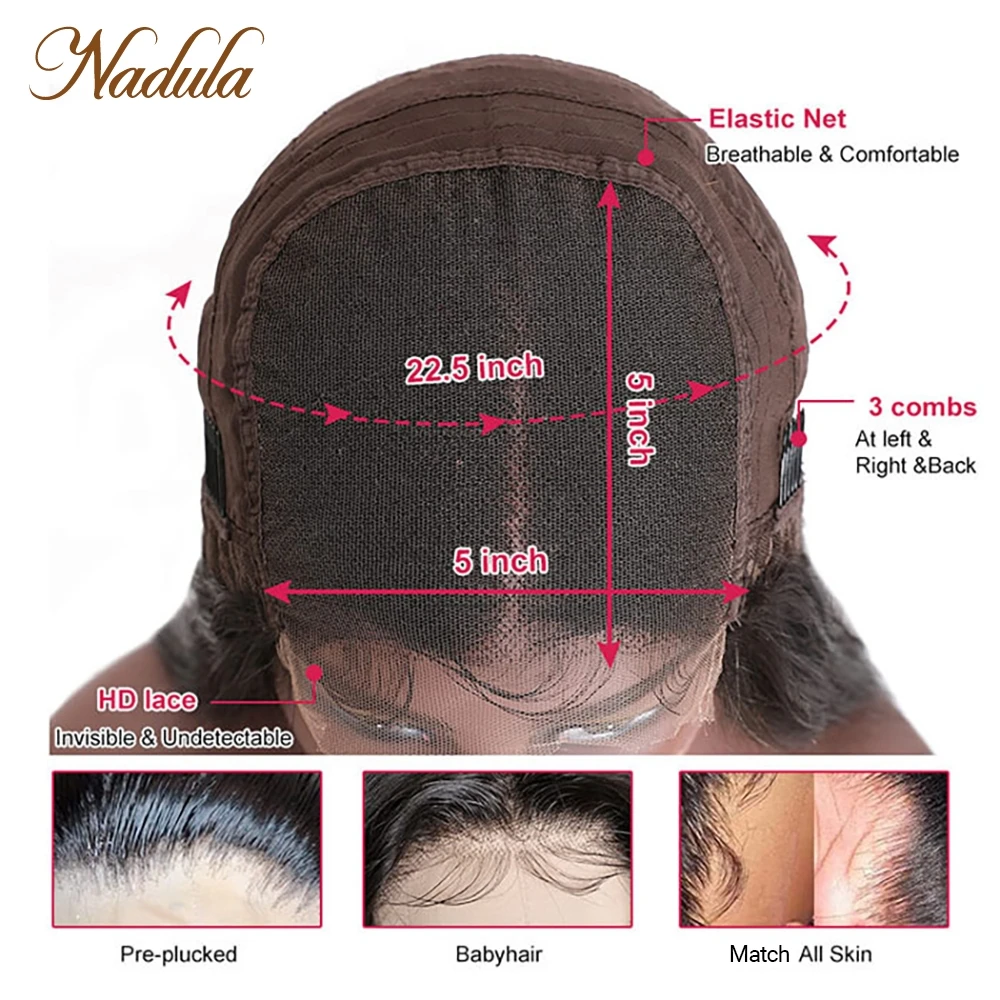 Nadula Hair Deep Wave Transparent Lace Wig 5x5 HD Lace Closure Wig 180% Brazilian Human Hair Wigs Pre Plucked Natural Hairline