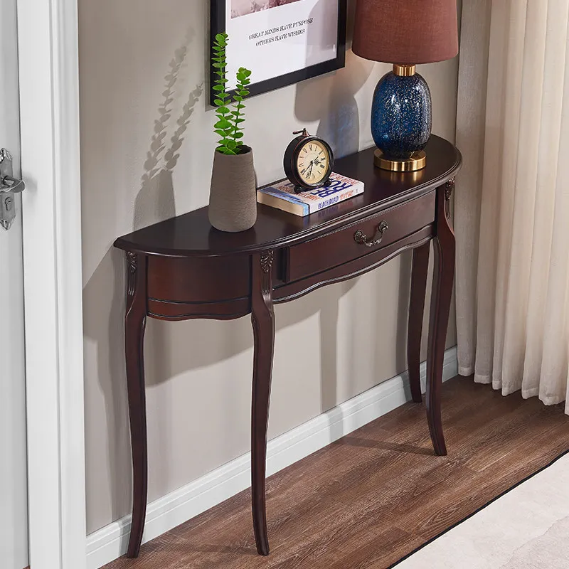 Entryway solid wood entryway cabinet, American vintage semi-circular wall-facing counter, European-style entryway table
