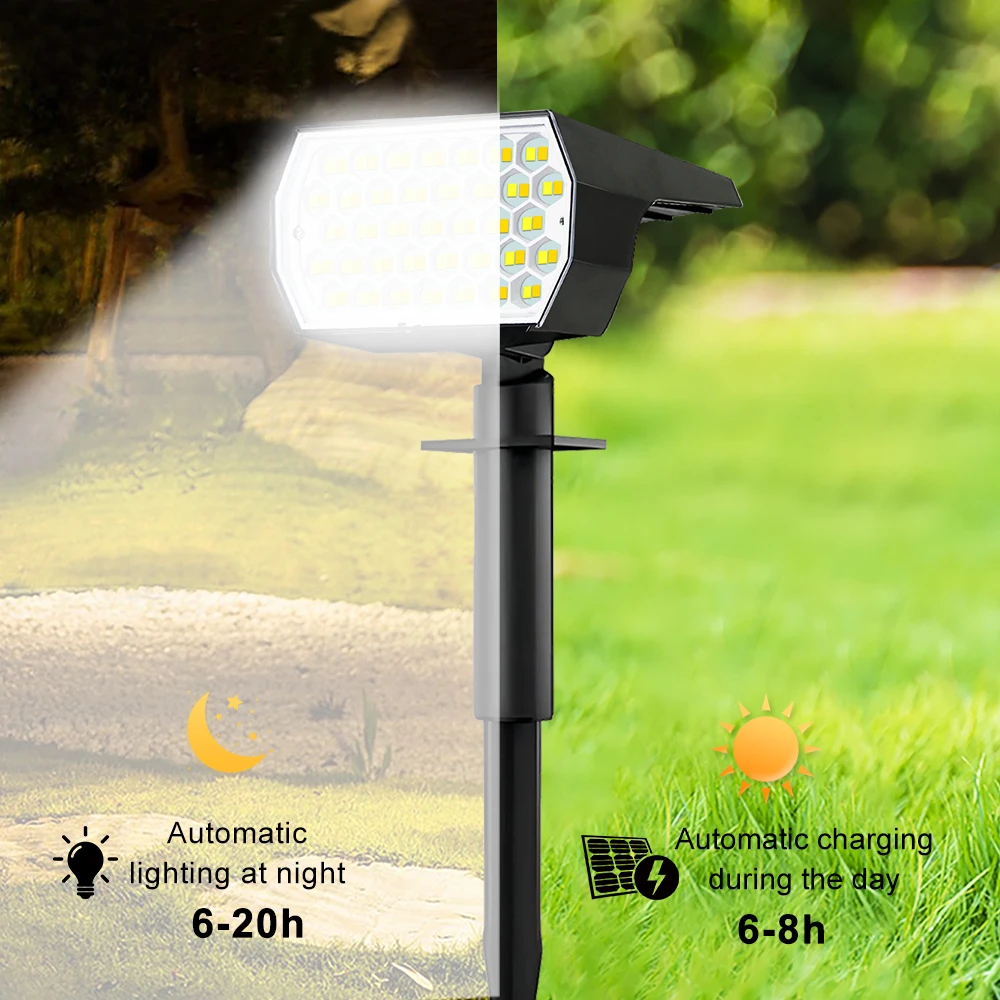 Imagem -04 - Led Solar Paisagem Holofotes 74 Led Tricolor Luz à Prova Impermeável Água 37 Led Rgb Solar Jardim Luzes de Parede Quintal Gramado Caminho 2024 Novo